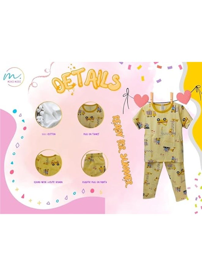 MINIIMODZ MINII MODZ Crane Cartoon Print Shirt & Pant Set for Girls Soft Cotton Dress Sleepwear | Suitable for Kids, Toddlers, and Infants - Image 4